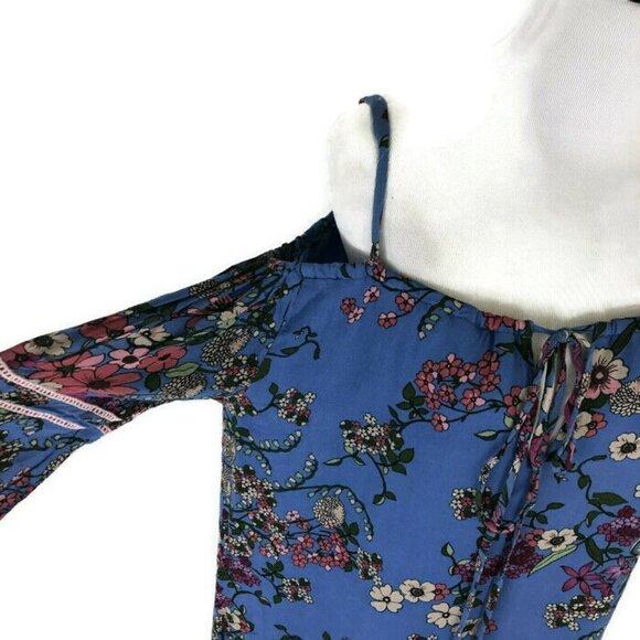 WAYF Women's M Medium Mini Shift Dress Cold Shoulder Dress Floral Pattern Blue - Picture 3 of 7